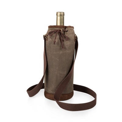 Khaki Green Waxed Canvas Insulated Wine Tote Bag
