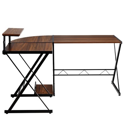 Tangkula L-Shaped Corner Desk Computer Gaming Table with Monitor Stand &Host Tray Black/Antique/Walnut