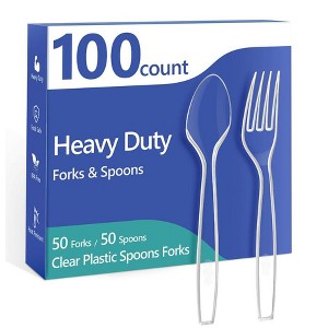 Itopfox 100-Pack Heavy Duty Plastic Silverware Set - 50 Forks & Spoons BPA-Free, Heat Resistant Disposable Utensils for Parties, Events, Everyday Use - 1 of 4