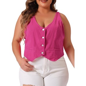 Agnes Orinda Women's Plus Size Fashion Retro Sleeveless Button-Up Jean Denim Vests - 1 of 4