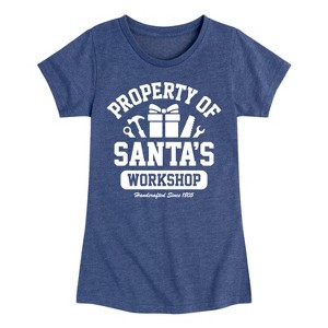 Girls' - Instant Message - Property Of Santas Workshop Christmas Fitted Short Sleeve Graphic T-Shirt - 1 of 4