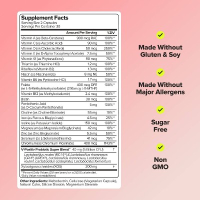 O Positiv URO Vaginal Probiotic + Women's Multivitamin Capsules for Vaginal Health and Full Body Support - 60ct