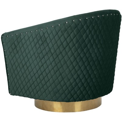 Emerald Velvet Swivel Barrel Chair with Gold Accents