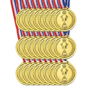 Unique Bargains Plastic Lightweight Golden Embossed Design Mini Award Medals Gold 50 Pcs - 1 of 4