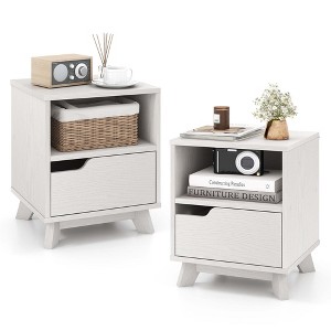 Costway 1/2 PCS Nightstand Sofa Side End Table with Storage Shelf & Drawer Space-Saving White - 1 of 4