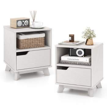 Costway 1/2 PCS Nightstand Sofa Side End Table with Storage Shelf & Drawer Space-Saving White
