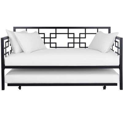 RealRooms Penelope Metal Geometric Daybed with Trundle, Twin, Black
