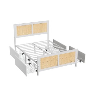 COZONY LED Headboard Platform Bed with 4 Drawers, Boho Cane Design Metal Slat Support No Box Spring Needed - 1 of 4