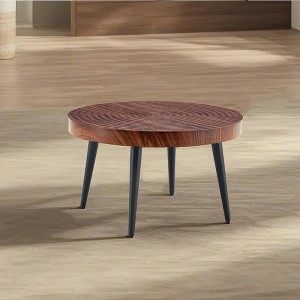 VYNXARIA Natural wood grain round coffee table,23.6" diameter.Features exquisite suction molding, natural wood texture,and black sprayed metal legs. - 1 of 4