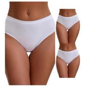 INSPIRE CHIC Women's Cotton High Waist Bright Trim Briefs Elastic Waistband Breathable Underwear 3 Packs - 1 of 4