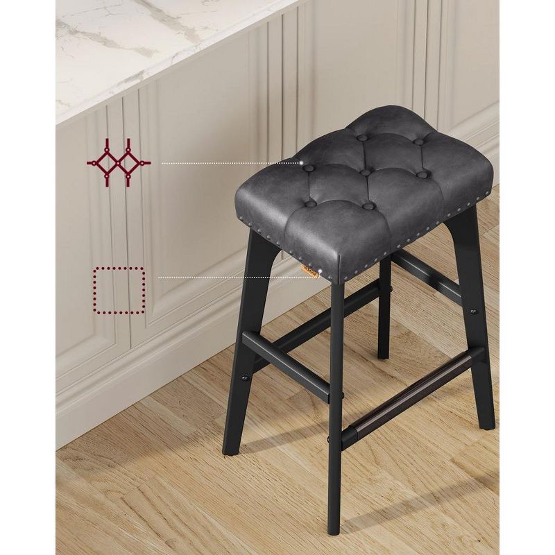 VASAGLE Bar Stools Set of 2, Counter Height Bar Stools, Kitchen Counter Stools with Wooden Legs, PU Leather Barstools, 3 of 10