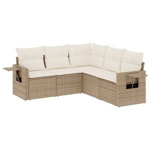 vidaXL 5 Piece Patio Sofa Set with Cushions Beige and Cream Poly Rattan - Without Table - 1 of 4