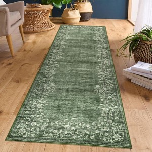 Washable Modern Floral Rug - Stain Resistant Indoor Carpet with Non-Slip Backing Low Pile Floor Cover for Living Room Bedroom Office Dining Room - 1 of 4