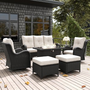 LayinSun Outdoor Patio Furniture Set, Black Rattan Wicker Sectional Swivel Rocker Chairs Sets with Ottomans, Swivel Glider Chair - 1 of 4