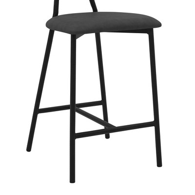 Sleek Gray Faux Leather 26" Contemporary Swivel Counter Stool