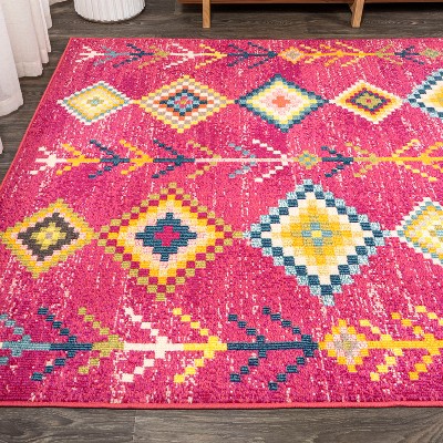 Pink Multicolor Geometric Synthetic 4' x 6' Area Rug