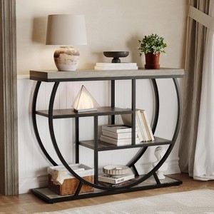 Entryway Table with Storage, Industrial 4-Tier Narrow Console Table Behind Couch with Half-Circle Base & Storage Shelves for Hallway, Foyer - 1 of 4