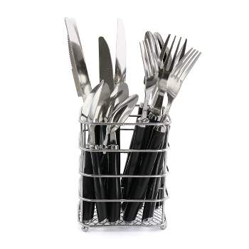 Gibson Everyday Buckstrap 16 Piece Flatware Set with Metal Caddy in Graphite