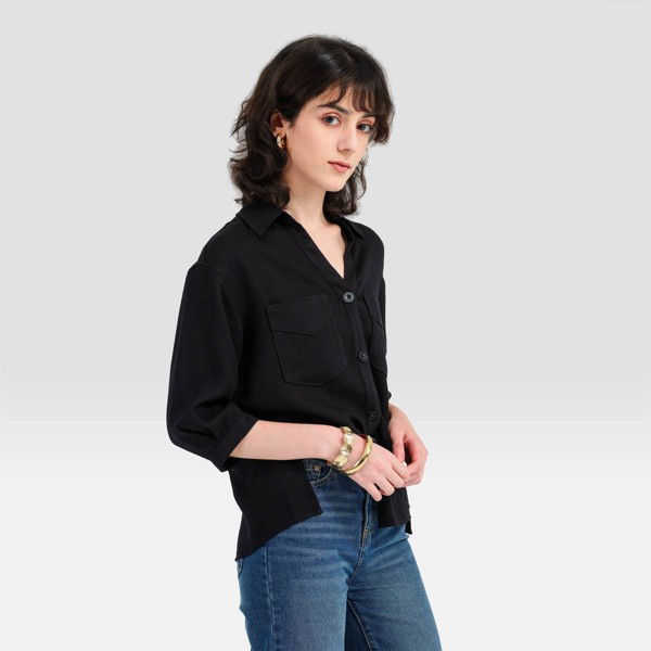 Camisa de vestir con cuello y botones, manga 3/4 para mujer - Universal Thread™ 5
