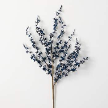 Artificial Blue Glittered Blossom Stem Blue 27"H