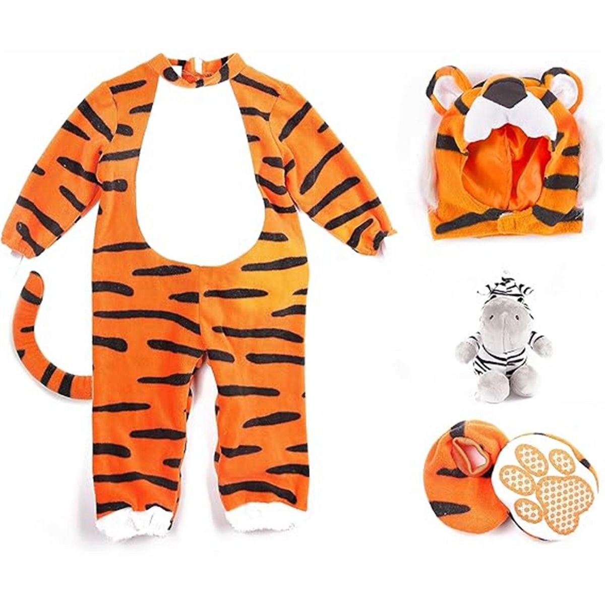 Joyfy Baby Halloween Costume Tiger Jumpsuit with Tail, Toddler One Piece Animal Suit with Hat for Halloween Dress Up Party - thumbnail 3