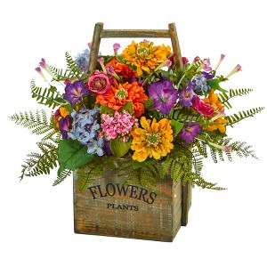 Nearly Natural Mixed Floral Artificial Arrangement in Wood Basket - 1 of 1