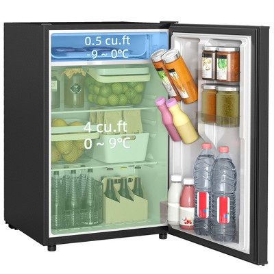 HOMCOM 4.5 Cu Ft Mini Fridge with Freezer, Wheels, Adjustable Thermostat, Single Door Compact Refrigerator for Bedroom, Dorm, Home Office, Black