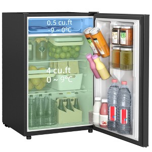 HOMCOM 4.5 Cu Ft Mini Fridge with Freezer, Wheels, Adjustable Thermostat, Single Door Compact Refrigerator for Bedroom, Dorm, Home Office, Black - 1 of 4