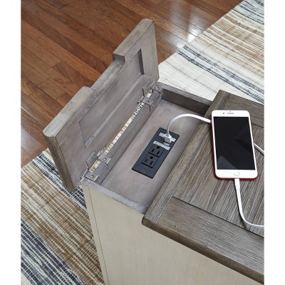 Two-Tone Brown and White Rectangular Wood End Table with Storage