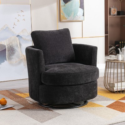 Hrinhom Modern Chenille Swivel Barrel Chair with Metal Base