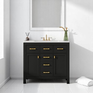 Mshliw 36 Inch Freestanding Bathroom Vanity with Ceramic Sink, Solid Wood Frame Cabinet with 4 Drawers and 2 Soft-Close Doors - 1 of 4