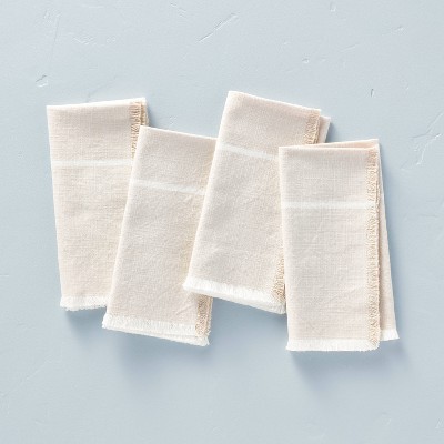 4pk Color Block Cloth Napkins Beige/Cream - Hearth & Hand™ with Magnolia