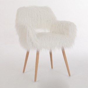 Vynxaria White Faux Fur Accent Chairs - Upholstered Dining and Makeup Chair with Beech Metal Legs - 1 of 4
