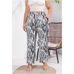Women's Plus Size Summer Casual Wide Leg Pants High Waisted Palazzo Pants Work Retro Zebra Print Trousers with Pockets - 1 of 4