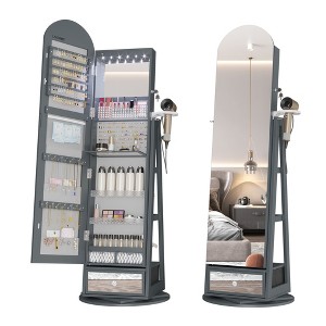 Fredees 360° Swivel Arched Jewelry Cabinet, 64"H Standing Armoire with 6 LED Lights, Lockable Organizer & Full-Length Mirror with Storage - 1 of 4