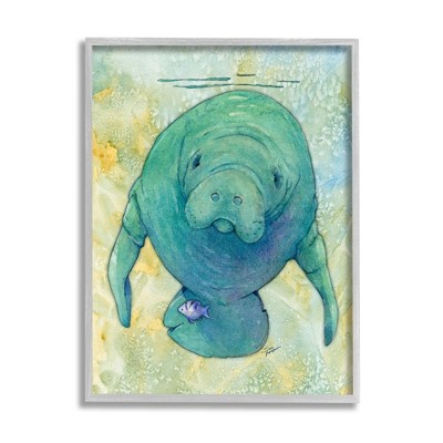 Stupell Industries Green Manatee Underwater Framed Giclee Art