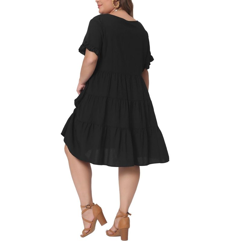 Agnes Orinda Women's Plus Size V Neck Ruffle Sleeve with Pockets Swing Tiered A Line Dresses, 4 of 5