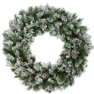 Northlight 36" Unlit Flocked Angel Pine with Pine Cones Artificial Christmas Wreath