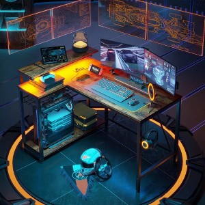 Bestier 42" Reversible L-Shaped Gaming Desk with Power Outlets LED Lights and Monitor Stand &Storage Shelves & Hooks for Bedrooms & Home Offices - 1 of 4