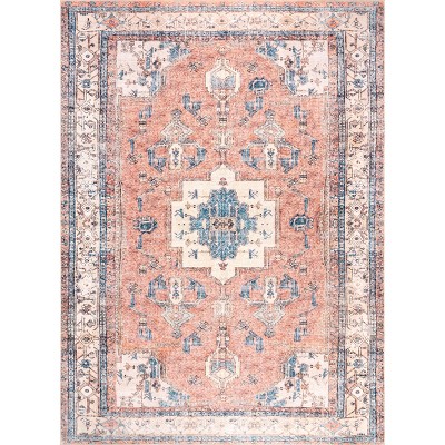 Nuloom Eleanor Medallion 4x6 Machine Washable Indoor Area Rug for Living Room Bedroom Dining Room Kitchen, Light Rust/Ivory