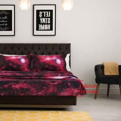 PiccoCasa Polyester Galaxy Stars-Themed Bedding Sheet Sets with 2 Pillowcases 4 Pcs Red Queen — фото 4