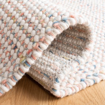 Ivory and Pink Handwoven Wool Rectangular Rug, 3' x 5'