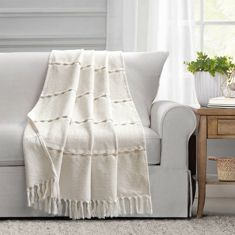 50"x60" Herringbone Striped Yarn Dyed Cotton Woven Throw Blanket with Tassels - Lush Décor, 2 of 10