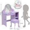 2-in-1 Kids Vanity Table with Lighted Mirror & Stool - Little Girls Makeup Dresser with Drawer, Open Shelves and LED Lights - 4 of 4