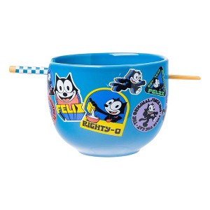 Silver Buffalo Felix the Cat the OG Felix Badges 20oz Ceramic Ramen Bowl with Chopsticks - 1 of 4