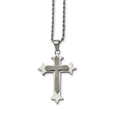 Black Bow Jewelry Stainless Steel Polished and Laser Cut Star Cross Necklace - 24 Inch