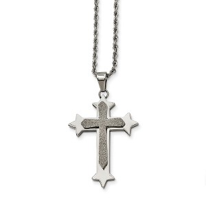 Black Bow Jewelry Stainless Steel Polished and Laser Cut Star Cross Necklace - 24 Inch - 1 of 4