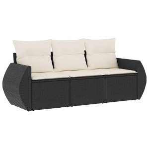 vidaXL 3 Piece Patio Sofa Set with Cushions Black Poly Rattan - Black and Cream Without Table - 1 of 4