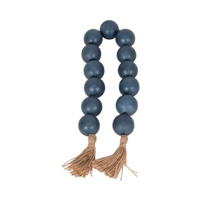 Sagebrook Home 25" Wooden Large Bead Garland with Tassels - Contemporary Teal Blue Mango Wood Home Decor Beaded Accent