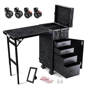 Byootique Rolling Makeup Case Nail Table with 4 pcs Replacement Wheels Black - 1 of 4